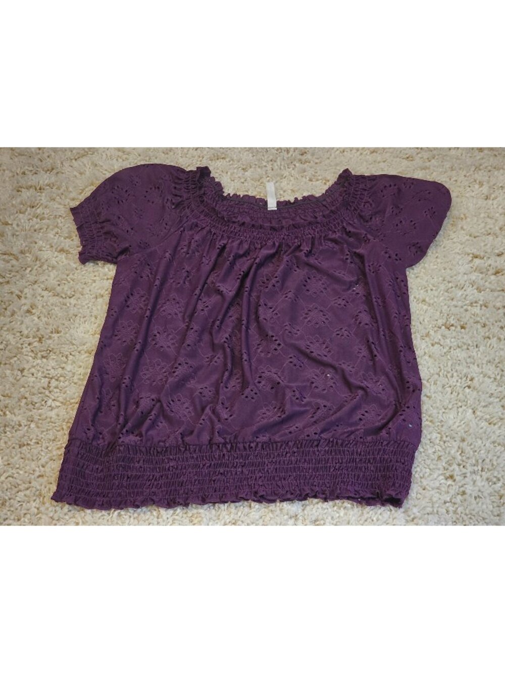 PerSeption Concept Women's Large Purple Eyelet Off Shoulder Peasant Blouse